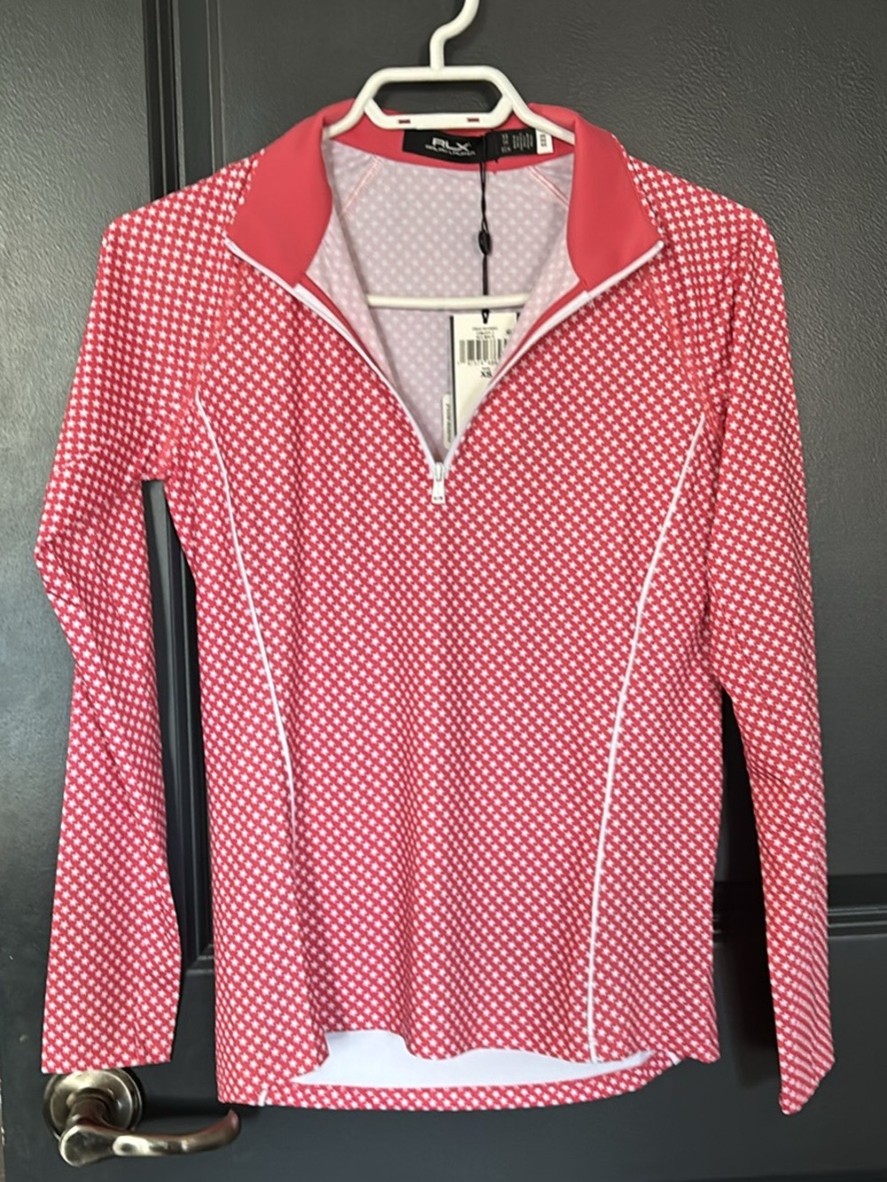Ralph Lauren Pink White Long-Sleeve Quarter-Zip Top